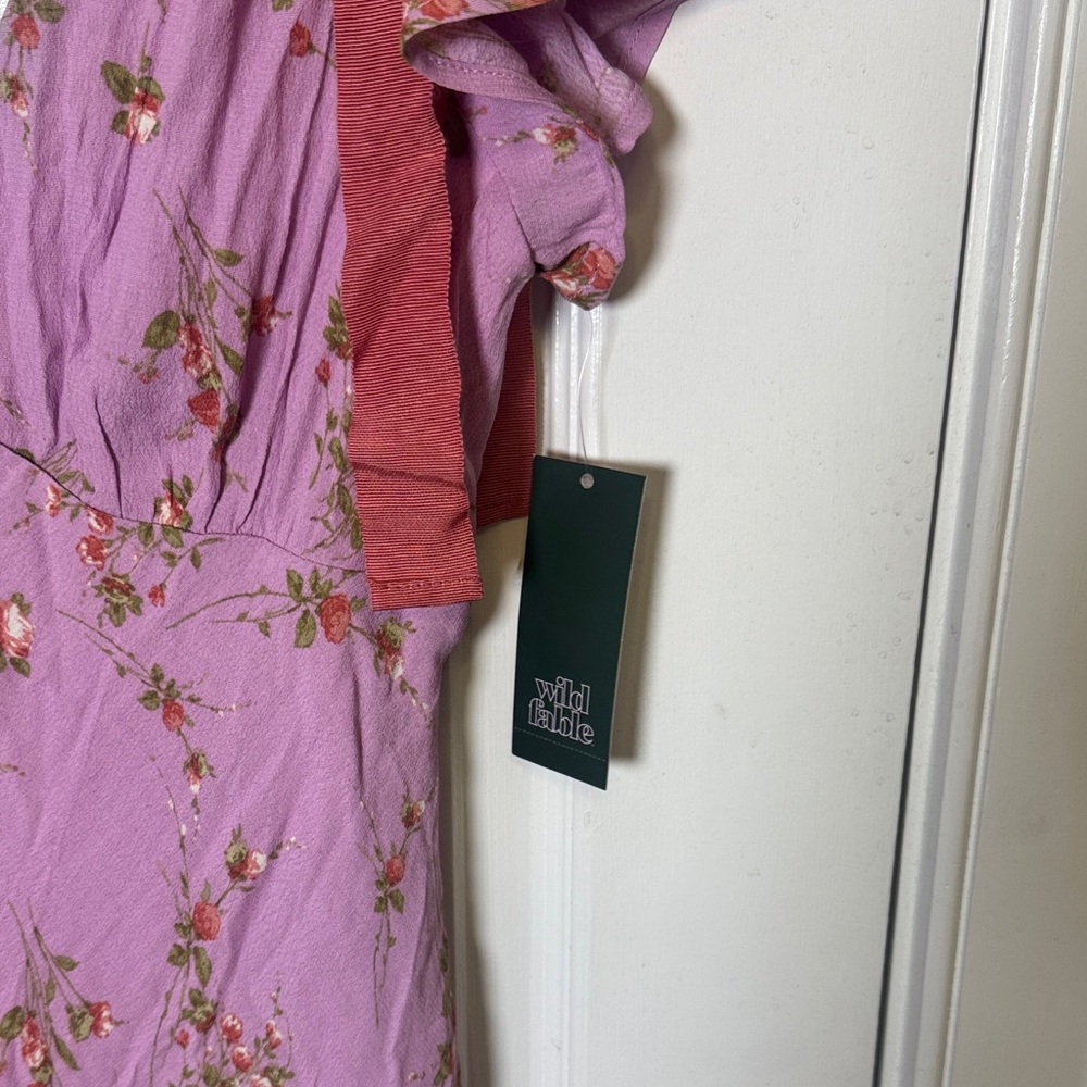 Wild Fable Pink Floral Tie Strap Mini Dress XS Cottagecore NWT - Picture 4 of 7